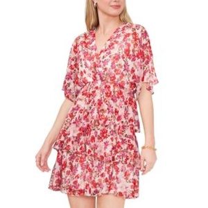 Womens MSK Dolman Sleeve Lurex Floral Chiffon Dress XL